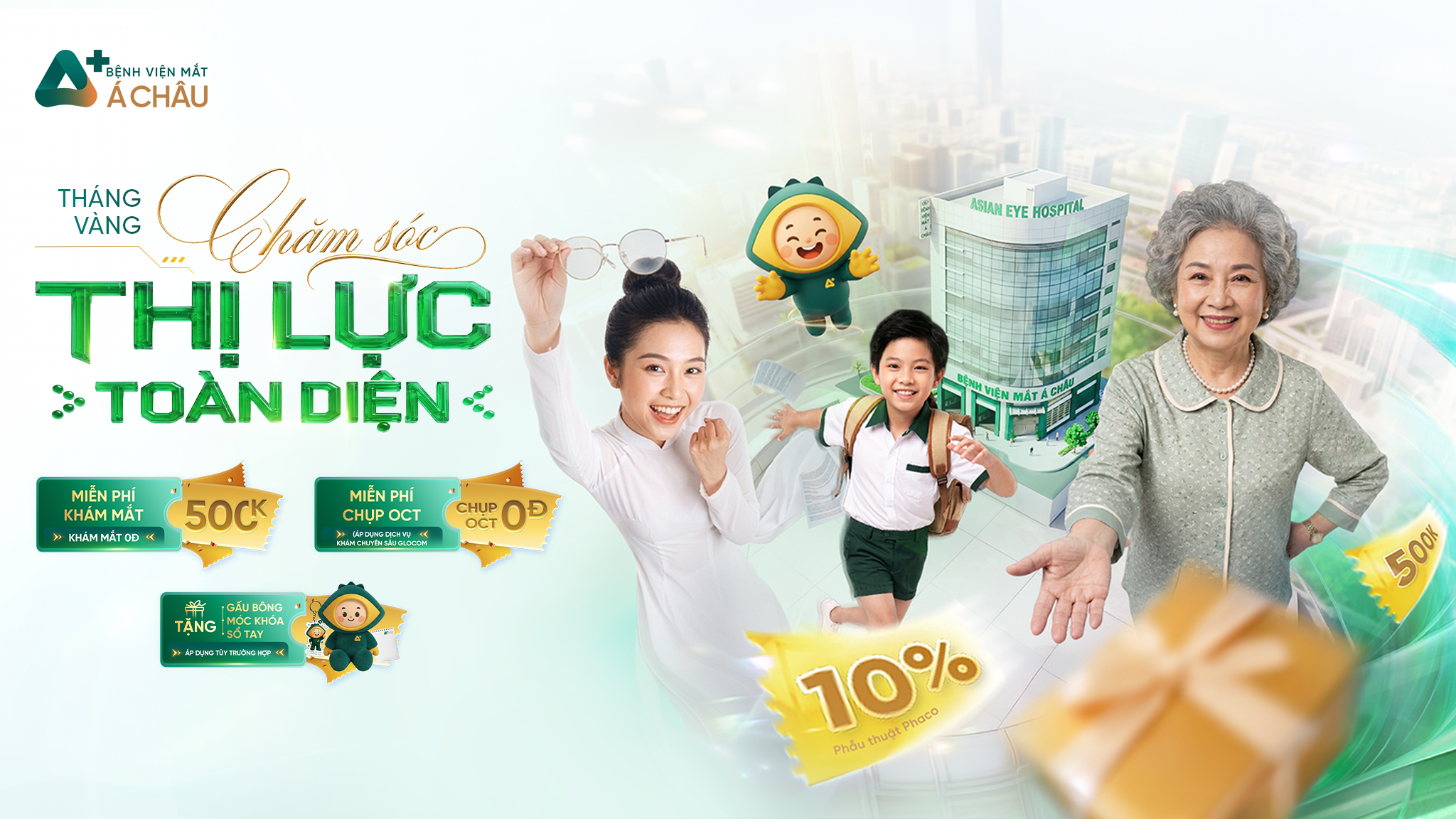 TỔNG HỢP ƯU ĐÃI THÁNG VÀNG CHĂM SÓC THỊ LỰC TOÀN DIỆN TẠI BỆNH VIỆN MẮT Á CHÂU